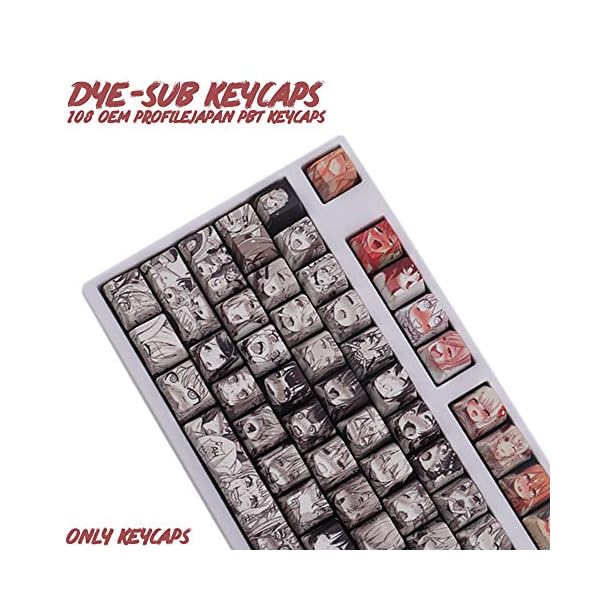 Keycaps PBT Dye Sublimation Upgrade 108 Keycap Set OEM Profile Japanese Anime Keycap Keyset with Puller for Cherry Mx…