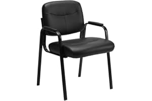 UOCFYK Reception Chairs, Leather Conference Room with Padded Arms and No Wheels for Professional Office Meeting Spaces and Guest Seating，Black-1 Pack