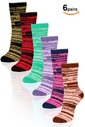 Basico soft warm microfiber fuzzy winter socks crew 6 p…