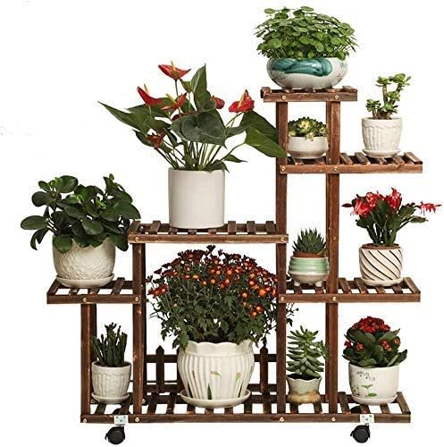 Kanjj Yu 40 Offの激安セール 木製 花棚 植物棚 プランターフラワーポットホルダー鉢植えラックは フラワーラック工場では 屋内屋外のパティオリビングルーム盆栽の装飾展示棚用のホイールとスタンドスタンド