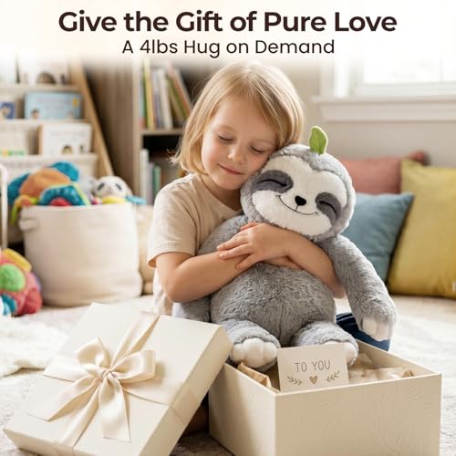 Mewaii Weighted Sloth Teddy Plush, 1.5KG Weighted Stuffed Animal 53CM Pillow for Kids, Soft Weighted Comfort & Cozy Plush Toy Sloth Gifts for Women Girls Adults