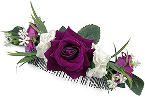 MAFELOE Women Hair Side Comb Artificial Flower Accessories for Bridal Wedding-Dark Purple