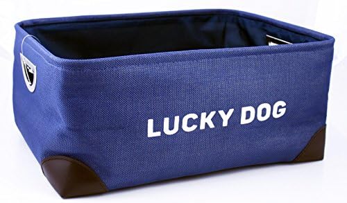 Blue Storage Bin with Lucky Dog Printed with Reinforced Corners