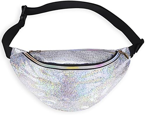 Miracu Neon Holographic Fanny Pack, 80s Cute Fashion Fanny Packs for Women Girls, Shiny Waist Pack Bum Bag for Rave, Festival, Party, Travel