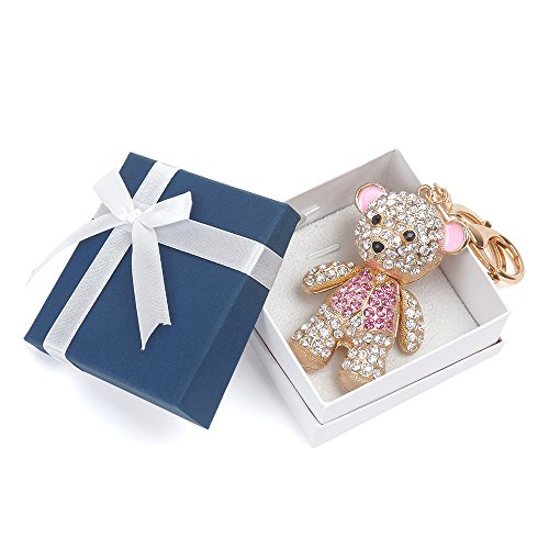 USATDD Rhinestone Keychain Crystal Pendent Clothing Accessories Handbag Decoration Sparkling Keyrings With Gift Box (Lovely Bear)