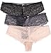 Ekouaer Womens 3 Pack of Sexy Lace Cheeky Hispter Panties Underwear Assorted Colors (Large=US Medium, Grey/Black/Nude)