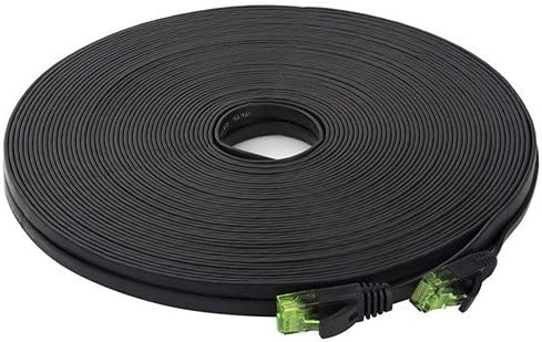 Cat6 Ethernet Cable 50ft Flat, iTLTL Network Cable Slim Internet Patch Lan Wire Pure Copper with Green Snagless RJ45 Connectors - 50 feet Black