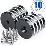 1.26"D x 0.2"H Black Epoxy Coated Neodymium Disc Countersunk Hole Magnets. Strong Permanent Rare Earth Magnets with Screws - Pack of 10