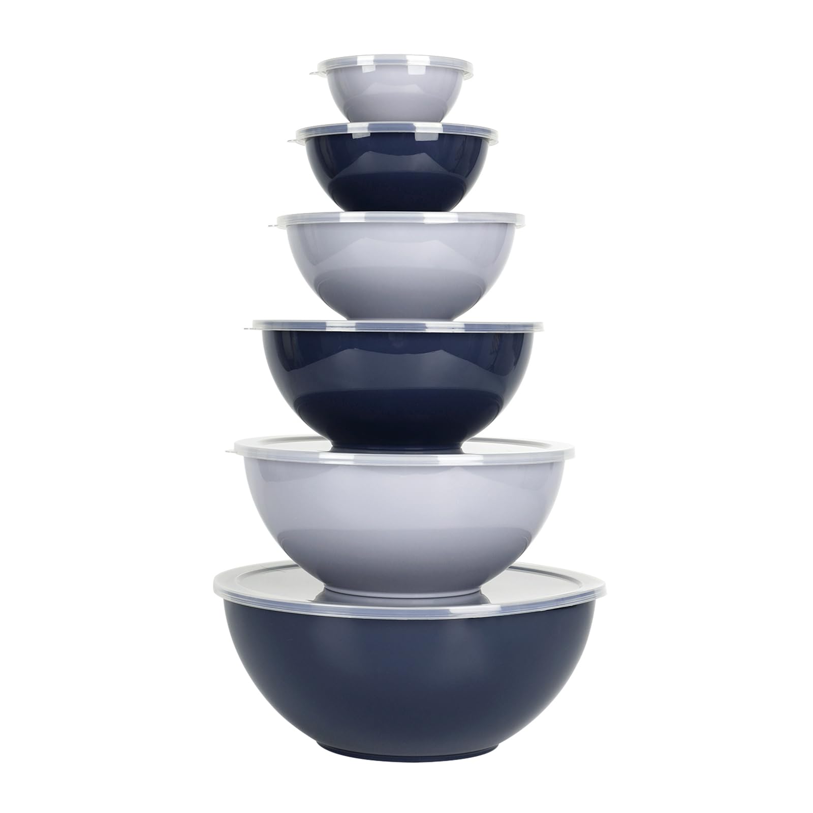 Photo 1 of BoxedHome BPA Free Plastic Round Mixing Bowl with Lids, 12 Pack Nesting Bowls with Lids Set, Microwave and Dishwasher Safe Prep & Serving Bowls Great for Mixing, Baking, Serving (Haze Blue, 12pcs)