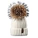 Womens Knit Beanie Winter Hats Detachable Real Raccoon Fur Pom Pom Hat Girls Ski Skull Cap White