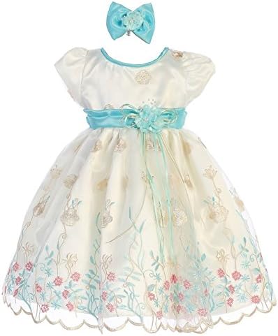 Princess Diaries Baby Girls Blue Organza Waistband Scalloped Tea Length Flower Girl Dress 12-18M