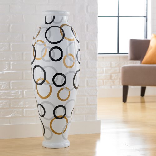Polivaz dv-cir-ll-lg-wte modern circles floor vase, large urn