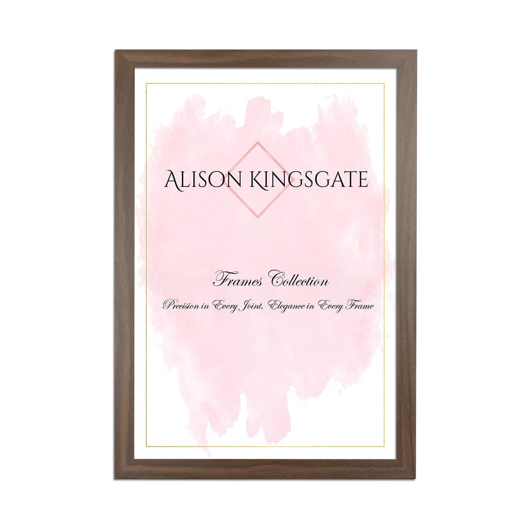 Alison Kingsgate Sleek A3 Picture Frame - Engineered Wood with Shatterproof Perspex Front -Perfect for Photos, Posters, Certificates -Suitable for Wall Mount or Tabletop Display - Walnut-