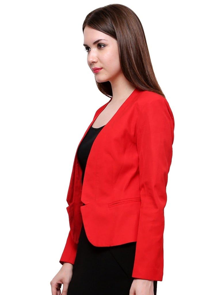 pannkh red solid women's blazer