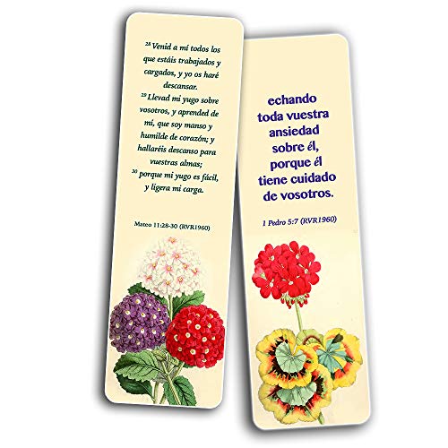 Spanish Flower Bookmarks for Women Series 1 (30 Pack) - RVR1960 - Powerful Words of God to Encourage and Inspire You to be Godly Disciples - Proverbs 3:5-6 John 3:16 - Stocking Stuffers - Thumbnail 3