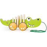 Hape Walk-A-Long Croc Toddler Wooden Pull Along Toy, L: 11.6, W: 4.3, H: 4.3 inch