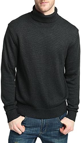 CHAUDER Men’s Merino Wool Blend Relax Fit Turtle Neck Sweater Pullover (XL, Dark Grey)