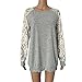 TOPUNDER 2018 Women Lace Blouse Floral Tops Splicing T-Shirt O-Neck