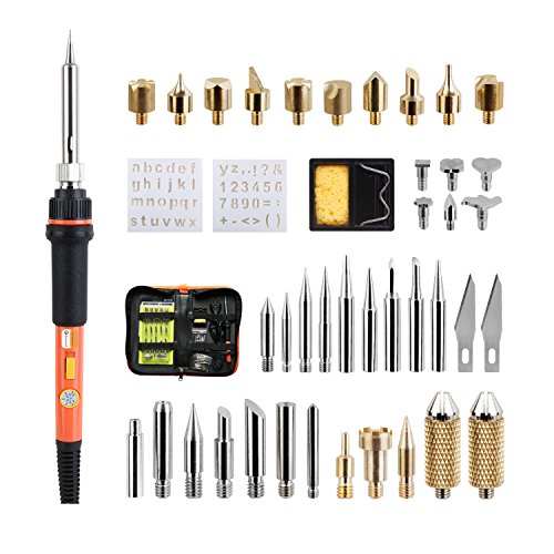 Wood Burning Kit, Genround 45pcs Wood Burning Tool Set 60 Watt Soldering Iron Kit | Incl Temperature Control Soldering Gun, Woodburning Tips, Soldering Tips, Stencil, Converter, Stand And Storage Bag - Thumbnail 7