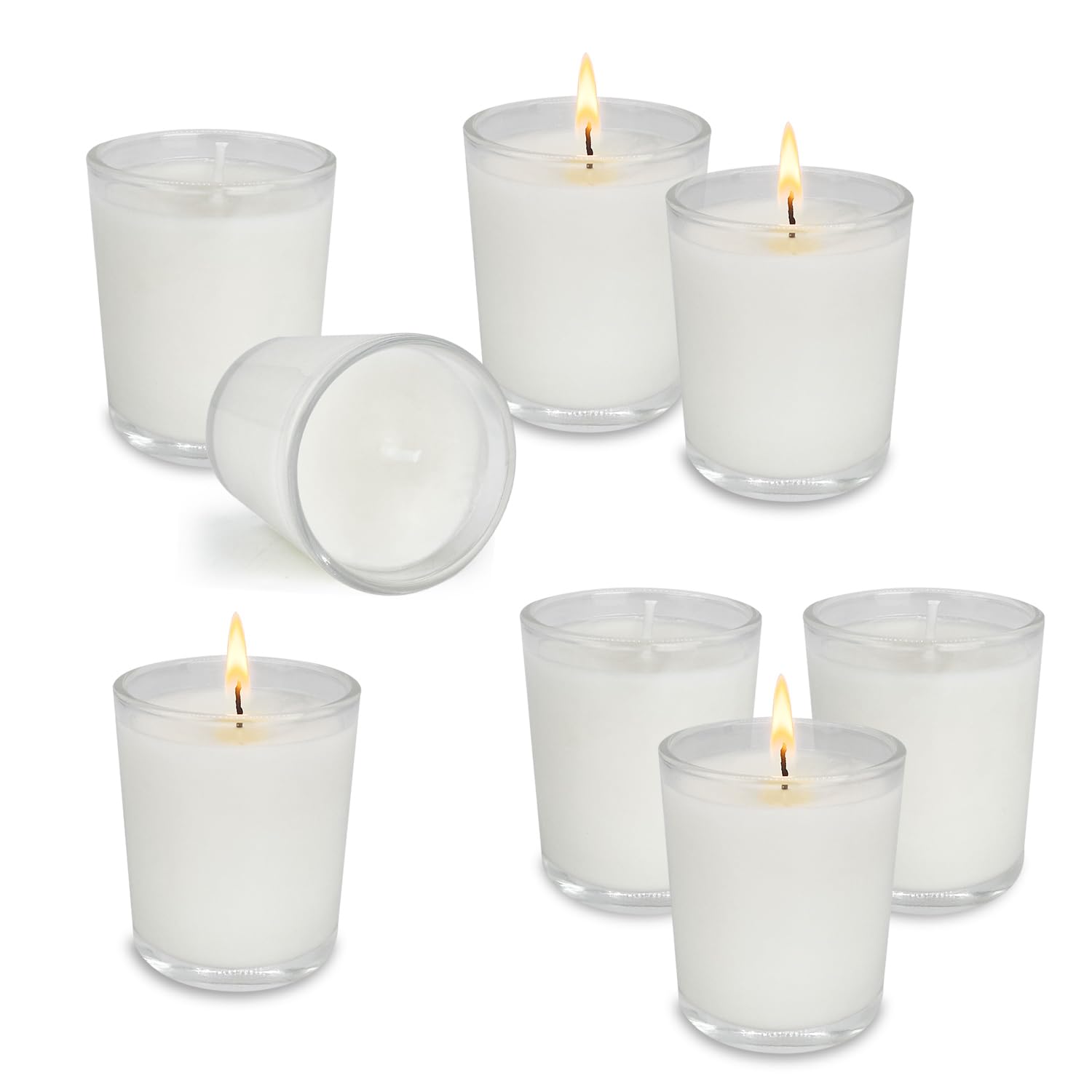 Photo 1 of 72 Pack White Unscented Clear Glass Filled Votive Candles, Hand Poured Wax Candle Ideal Gifts for Weddings Birthdays Holidays Party Religious Events