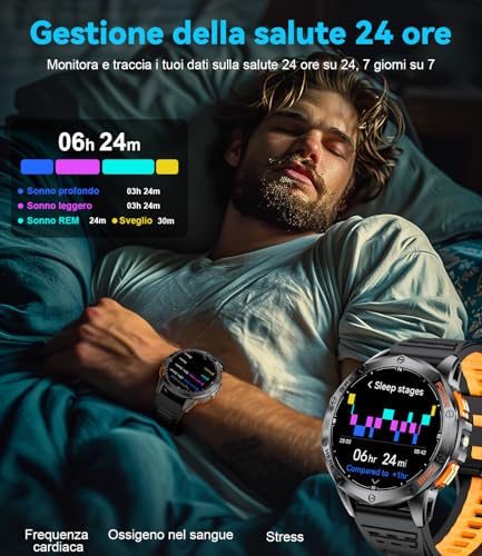 LIGE Men's GPS Smartwatch, Compass/Altitude/Barometer, Torch, AMOLED 1.43 Inch Military Smart Watch with Bluetooth Calls, Height/Pressure Monitoring and 170 Sport Modes for Android iOS, DM1-H