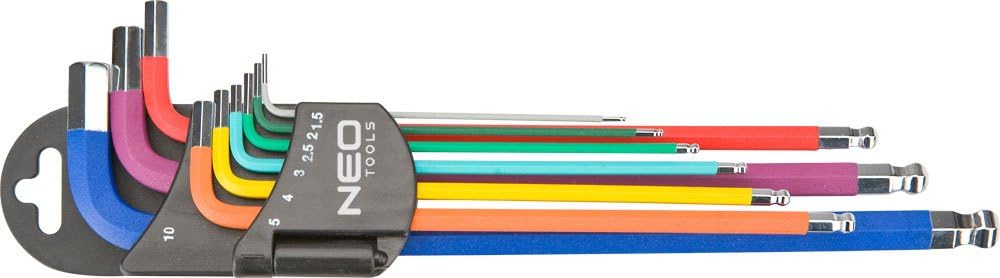 NEO 09-512 Rainbow Extra Long Hex Key Set including Holder (9-Piece)