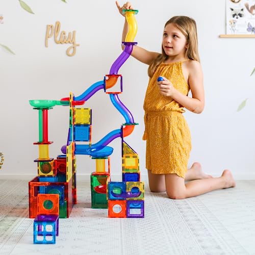 Learn & Grow Magnetic Marble Run Expansion Pack - 85PCs Ultimate Marble Race Track, Magnet Tiles Accessories, Magnetic Ball Track, STEM Building Toys - Construction Toys for Toddlers & Kids Age 3+