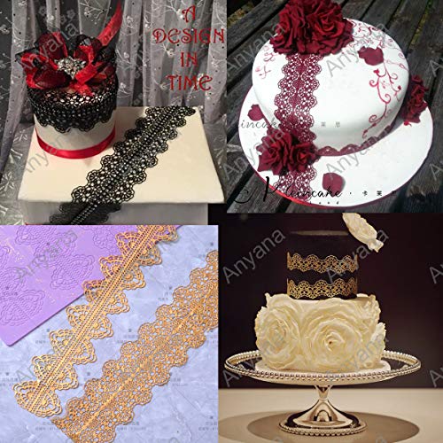 Anyana huge Silicone Lace Mat, Vines, waves & Scrolls Cake Decorating Mold, Decorating Tools for Edible Lace Fondant Mold, Sugar-Lace Cupcake Mat