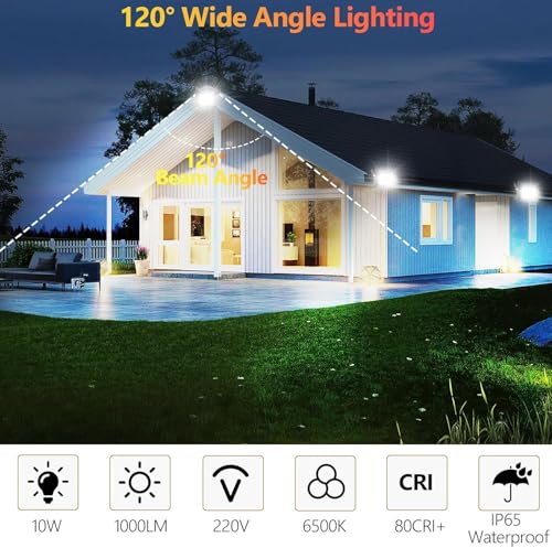YIQIBRO Outdoor LED Spotlights 20W, 4 Packs 2000LM 6500K LED Floodlight, IP65 Waterproof Cool White Spotlight for Home, Garage, Patio, Terrace, Garden