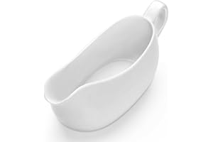 Gurygo Large 14 Oz White Ceramic Gravy Boat with Handle - Porcelain Gravy Boat with Large Pour and Fewer Drips - Ceramic Sauce Boat for Gravy, Salad Dressings,Black Pepper; Microwave & Freezer Safe