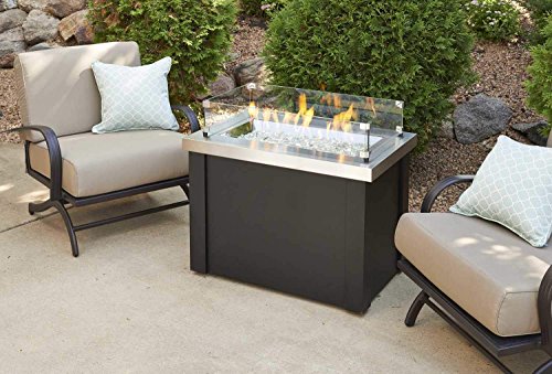 Outdoor Great Room Providence Stainless Steel Crystal Fire Pit Table with Black Metal Base