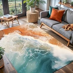Contemporary Blue White Waves and Orange Beach