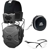 Walkers XCEL 500BT Digital Electronic Muff with Voice Clarity and Bluetooth, Sport Shooting Glasses and Hearing Protection Case Bundle (3 Items)