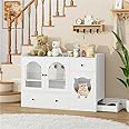 FACBOTALL 55.1" Cat Litter Box Enclosure, Furniture Hidden With Scratcher, Storage Cabinet With Bowls, Wooden Pet Crate House With Storage Spaces, Indoor House Furniture