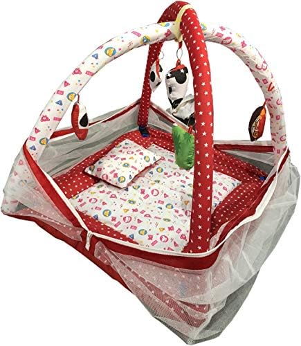 Teeny Weeny Baby Kick and Play Gym with Mosquito Net and Baby Bedding Set (Red Dot)
