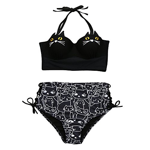 Hot Sale Womens Cute Two Piece Swimwear Hgwxx7 Cats Embroidery