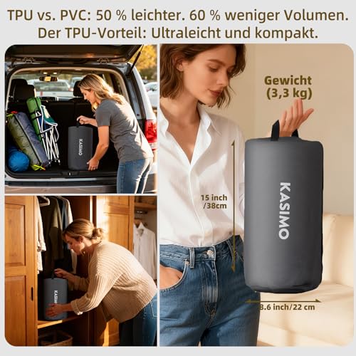 KASIMO TPU Air Mattress Self-Inflating, Air Bed for 2 People, Guest Bed with Integrated Electric Pump, Inflatable Mattress with Cushion, Air Mattress 190 x 150 x 22 cm for Guests at Home and Camping
