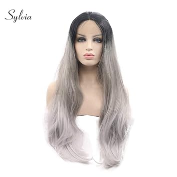 Amazon Com Sylvia 24 Ombre Black To Silver Gray Long Natural