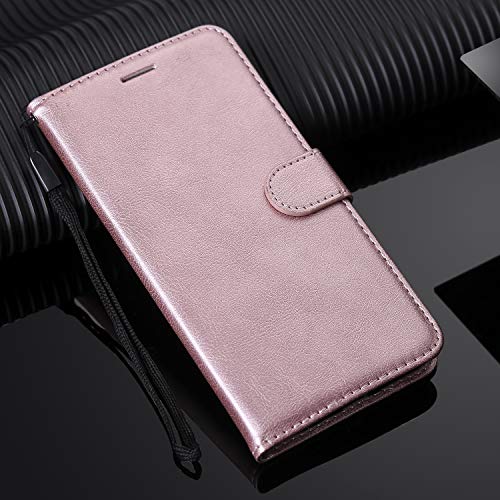 Herzzer Strap Leather Case for Huawei Mate 10,Wallet Flip Cover for Huawei Mate 10, Stylish Elegant Rose Gold Solid Color Magnetic Folio Smart Stand Cover with Soft TPU