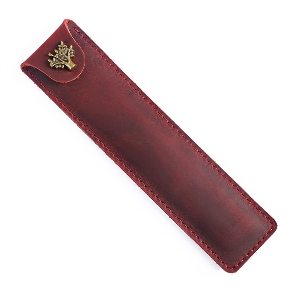 YiFENCHEN Leather Pen Pouch Fountain Pen Pouch Single Pen Case Holder Durable Pen Case Desk Supplies for Office Bag Pouch Holder Box Organizer Wine Red