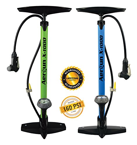 Aergun X-1000 Bike Pump - Bicycle Pump With Pressure Gauge For Presta & Schrader Bicycle Tires - Floor Pump: 160 Psi (784672569828)