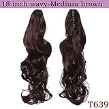12-26Inch Wavy Ponytail Hair Extensions Claw Clip In Ponytail Synthetic Clip In Ponytail Hairpieces For Women medium brown-18inch 12-26inch