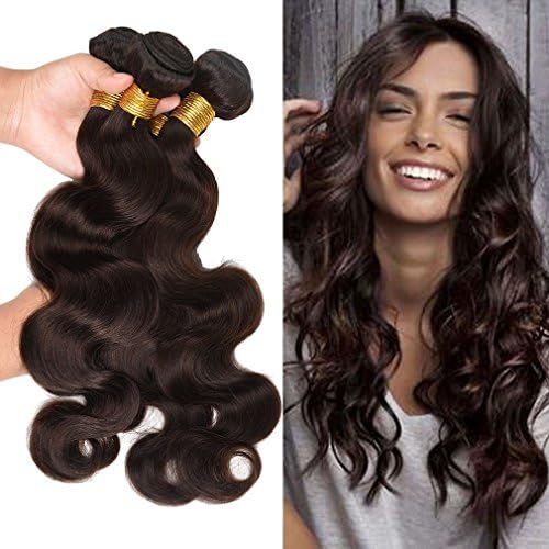 FASHION LADY Brazilian Hair Wefts 3 Bundles Body Wave Weave Dark Brown Virgin Remy Human Hair Extension Deals 100g/Bundle (14 16 18Inch,Dark Brown Color)
