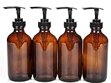 Vivaplex, 4, Large, 8 oz, Empty, Amber Glass Bottles with Black Lotion Pumps