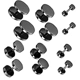 12PCS 16Gauge Cool Barbell Illusion Tunnel Fake Ear Plug Screw Back Stud Earring Set Black
