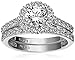 Amazon Collection Platinum-Plated Sterling Silver and Swarovski Zirconia Flower Halo Ring Set