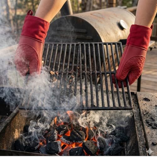 Luva de Silicone Térmica Resistência Suporta calor até 220°C Forro Interno Macio À Prova de Calor Antiderrapante e Impermeável Luva Para Forno e Fogão Premium Segurança e Conforto (Preto)