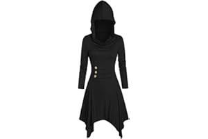SHOPESSA Hooded Cloak Dress for Women Plus Size Steampunk Gothic Clothes Long Sleeve Short Halloween Medieval Hoodie Dresses