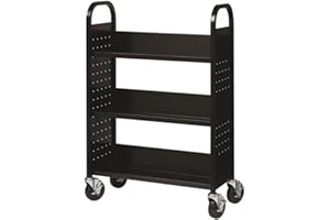 HIRSH INDUSTRIES Hirsh Rolling Library or Home Office Single-Sided Sloped Shelves Book Cart with Lockable Wheels in Black