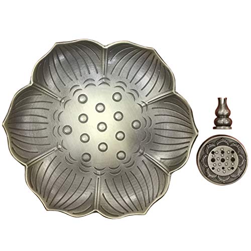 Wide Incense Holder Catch All The Ashes Brass Lotus Burner for Sticks Cone Coil Incent 5.1 Inches Diameter